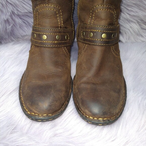Born Leather Knee High Harness Boots Brass Studs Womens Size 6 Brown W62173 - Picture 4 of 12